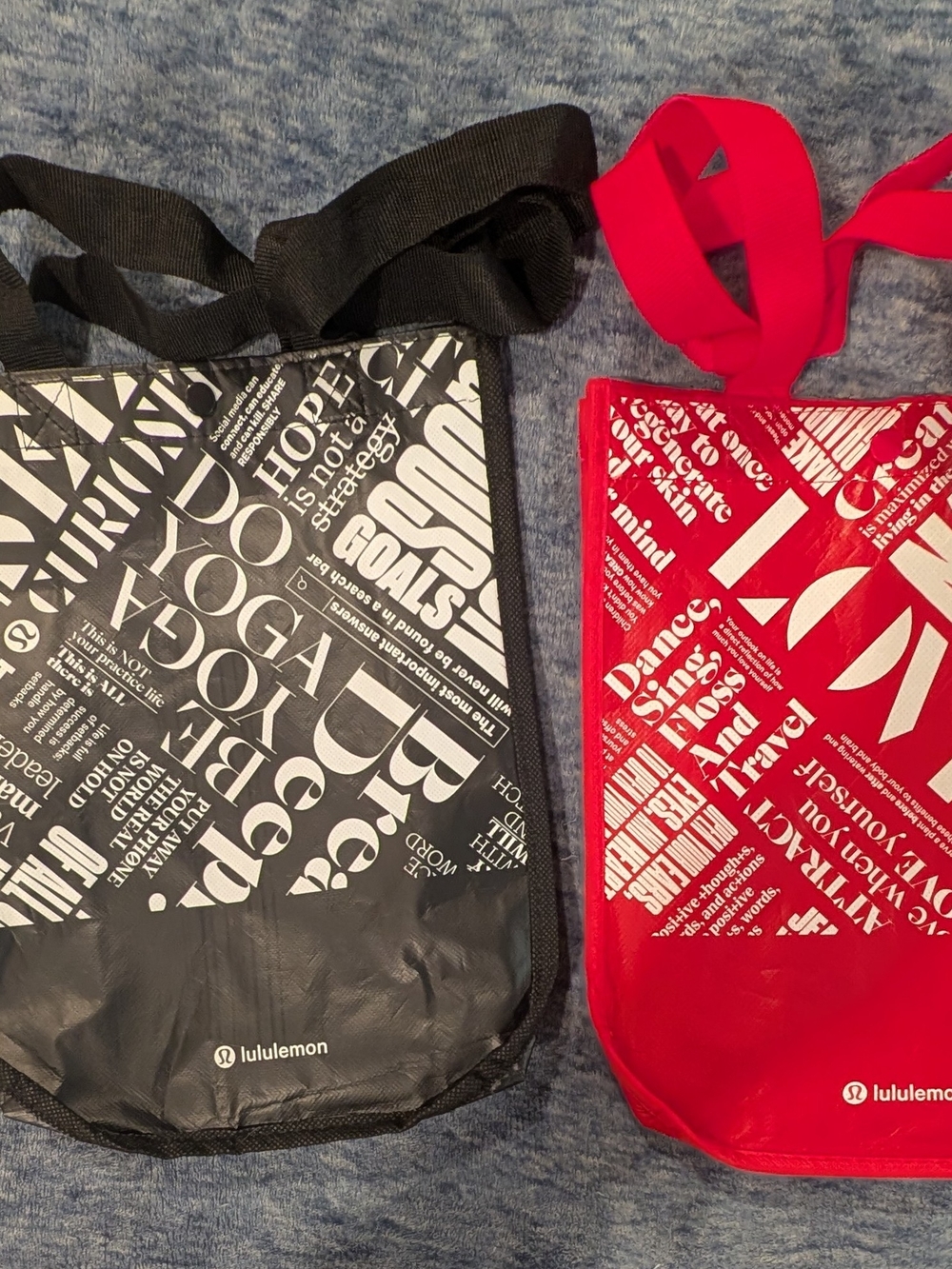 lululemon athletica Black and Red Graphic Reusable Tote Bags